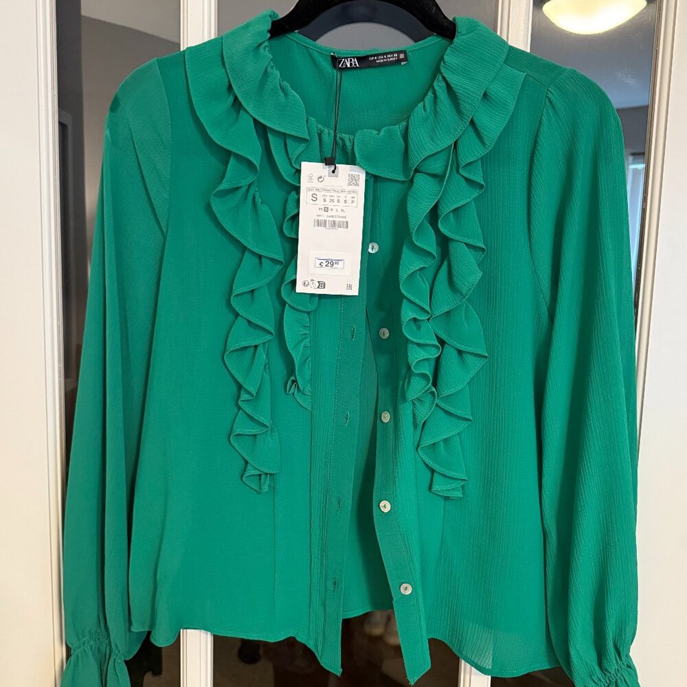 Women's Zara Ruffle Green Blouse Size Small